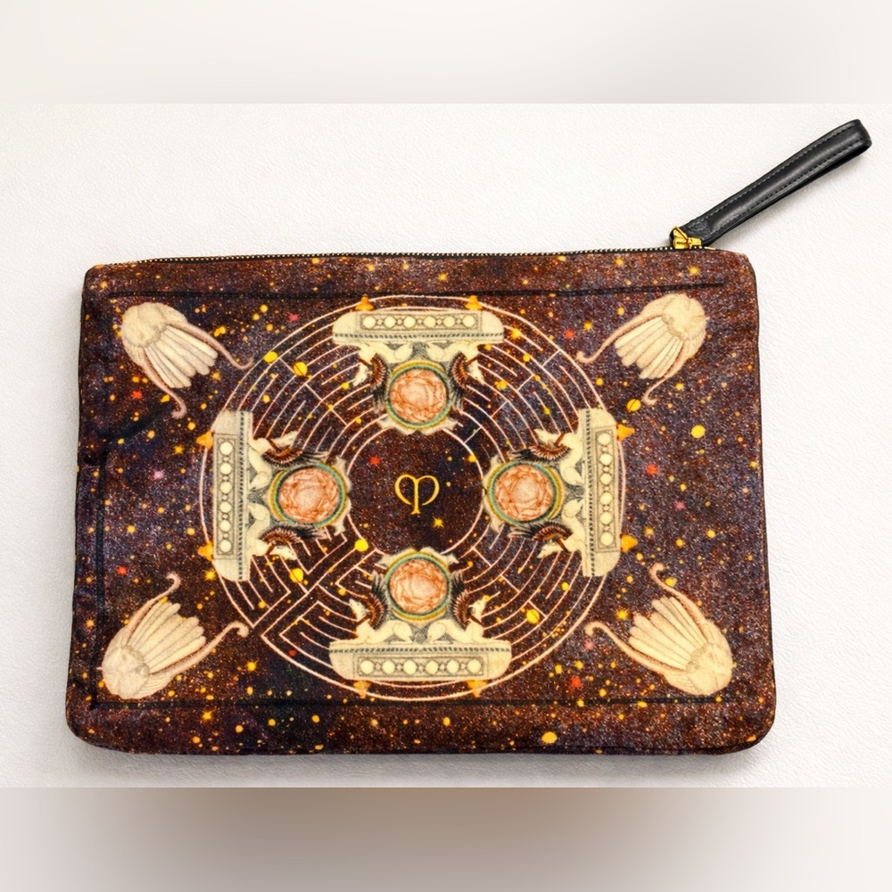 Swash London Art Print Wristlet Clutch Leather Trim 100% Cotton Designer Pouch